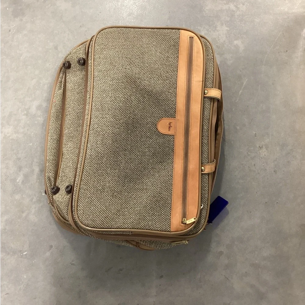 Men's Brown Canvas Travel Briefcase with Tan Trim and Leather Accents